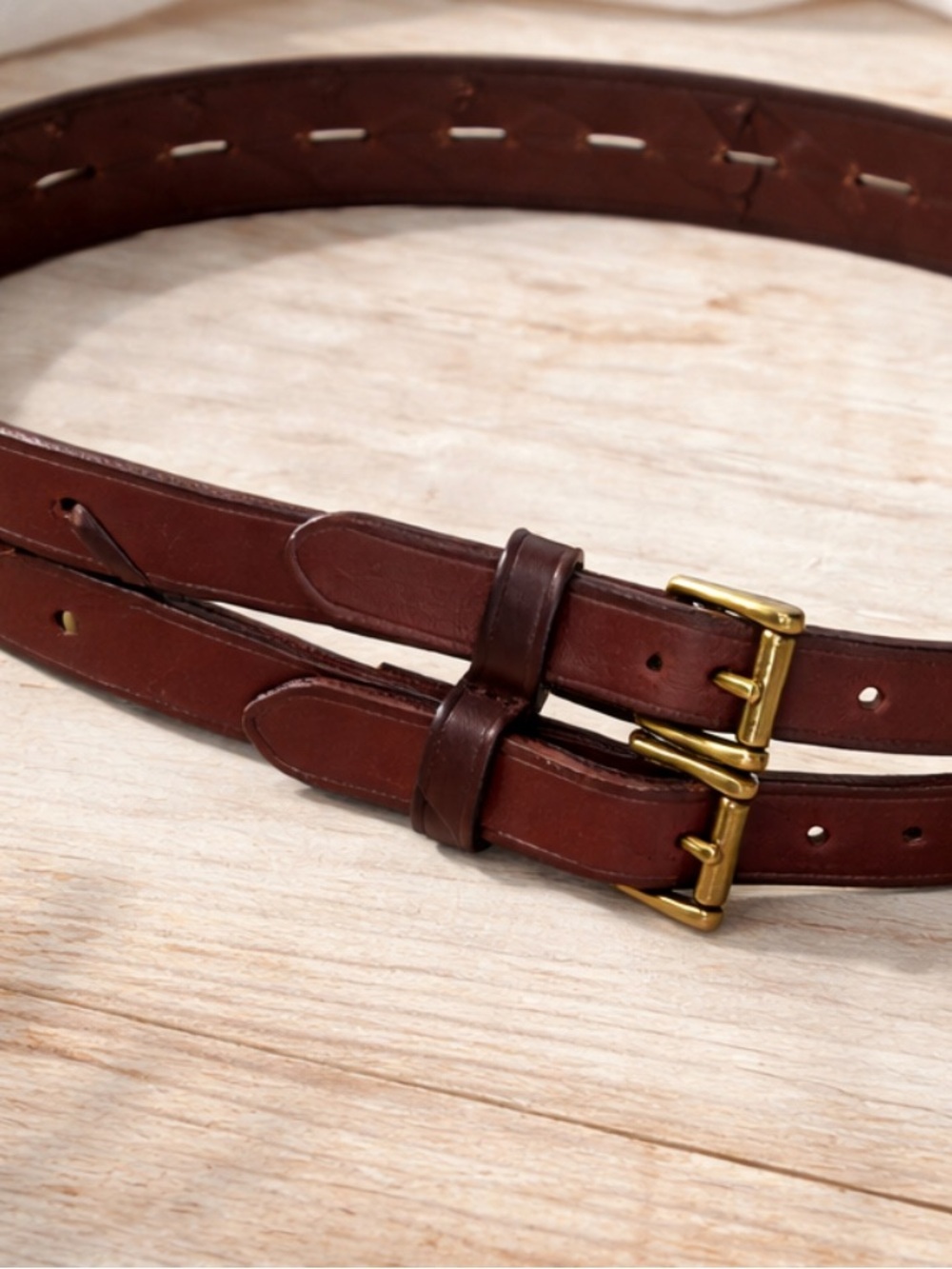 Ralph Lauren Leather Double Buckle Belt Woven Laced Brown Equestrian Vintage - Picture 2 of 10